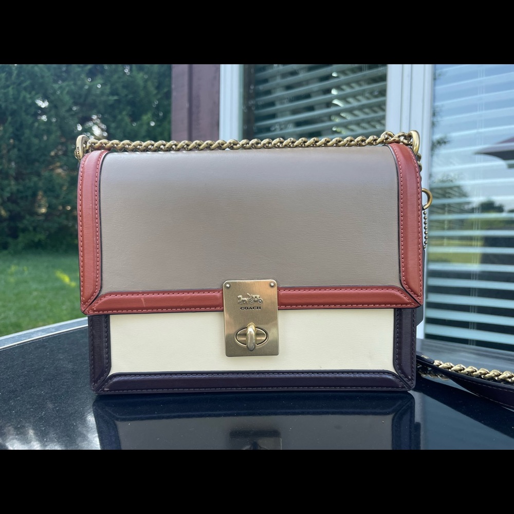 Coach Colorblock Hutton Leather Shoulder Bag Taupe Ginger Multi NWT 89070 $395